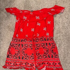 VENUS Red Paisley Off-Shoulder Romper